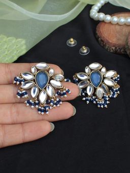 BeAbhika - White And Blue Floral Grace Kundan Stud Earrings