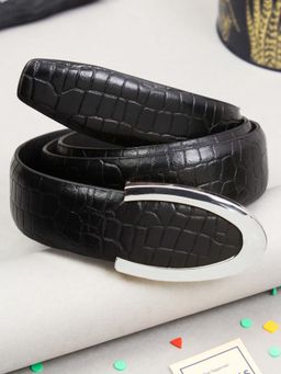 PELUCHE - Imperial Black Checkered Profile Leather Belt for Men