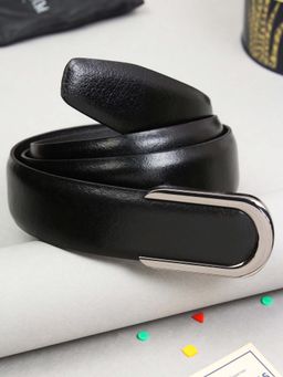 PELUCHE - Pioneer Black Solid Profile Leather Belt for Men