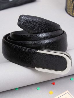 PELUCHE - Essence Black Pebbled Profile Leather Belt for Men