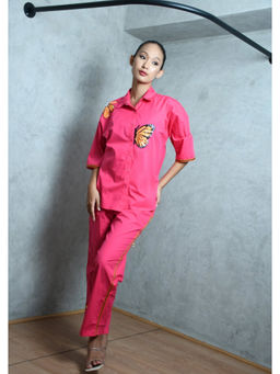 Richaa Goenka - Hot Pink Cotton Oversized Shirt And Straight Pant