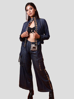 Richaa Goenka - Blue Denim Jacket And Cargo Pant