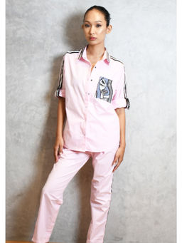 Richaa Goenka - Pink Cotton Embroidered Pocket Shirt and Pant