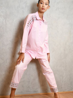 Richaa Goenka - Pink Cotton Embroidered Shirt and Pant