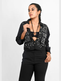 Richaa Goenka - Black Short Jacket with Beaded Embroidery
