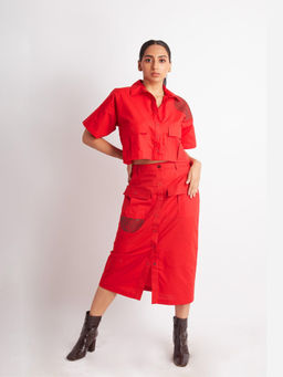Richaa Goenka - Red Cotton Applique Co-ord