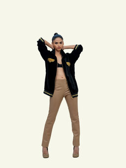 Richaa Goenka - Black Velvet Bomber with Stud Work
