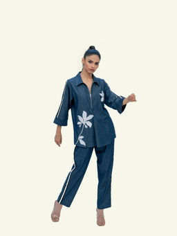 Richaa Goenka - Blue Denim Cotton Shirt with Pant