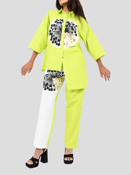Richaa Goenka - Green Cotton Co-ord Oversized Shirt and Pant
