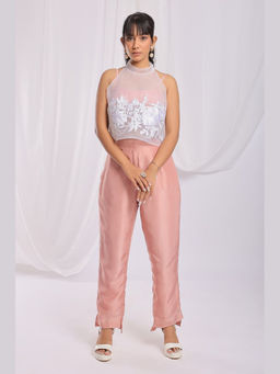 Ellemora - Nude Pink Charm Embroidered Ensemble Top With Pant