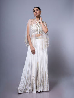 Ellemora - White Blossom Blouse With Shrug and Palazzo