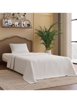 Boutique Living - Cottage Garden Cotton 300TC White Floral Bedsheet with 1 Pillow Cover (Single)