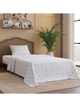 Boutique Living - Cottage Garden Cotton 300TC White Floral Bedsheet with 1 Pillow Cover (Single)
