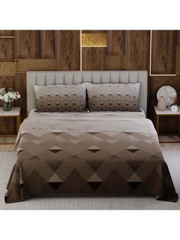Boutique Living - Gardenia Augusta Cotton 300TC Brown Geometric Bedsheet with 2 Pillow Covers (King)