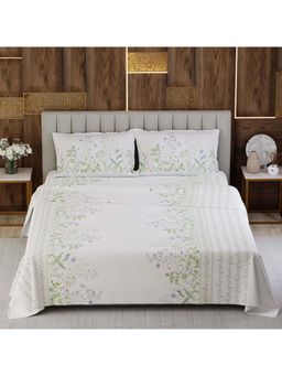 Boutique Living - Gardenia Augusta Cotton 300TC White Floral Bedsheet with 2 Pillow Covers (King)