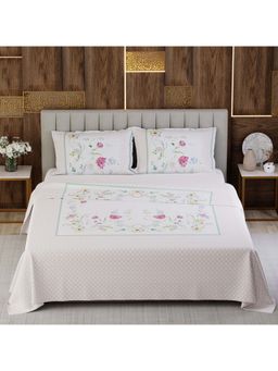 Boutique Living - Gardenia Augusta Cotton 300TC White Floral Bedsheet with 2 Pillow Covers (King)
