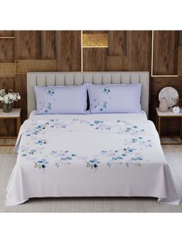 Boutique Living - Gardenia Augusta Cotton 300TC White Floral Bedsheet with 2 Pillow Covers (King)