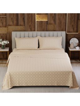 Boutique Living - Gardenia Augusta Cotton 300TC Beige Bedsheet with 2 Pillow Covers (Super King)