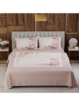 Boutique Living - Gardenia Augusta Cotton 300TC Pink Floral Bedsheet with 2 Pillow Covers (Super King)