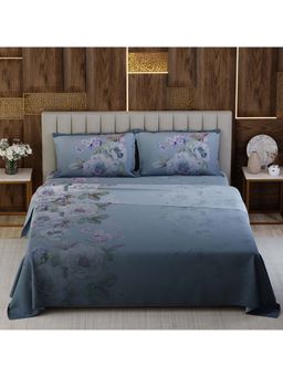 Boutique Living - Gardenia Augusta Cotton 300TC Blue Floral Bedsheet with 2 Pillow Covers (Super King)