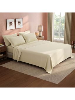 Boutique Living - Cotton Charm Cotton 400TC Cream Solid Bedsheet with 4 Pillow Covers (King)