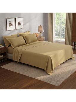 Boutique Living - Cotton Charm Cotton 400TC Brown Solid Bedsheet with 4 Pillow Covers (King)