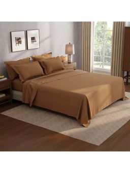 Boutique Living - Cotton Charm Cotton 400TC Brown Solid Bedsheet with 4 Pillow Covers (King)