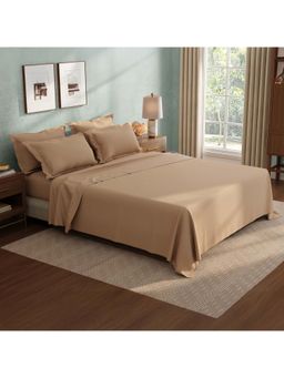 Boutique Living - Cotton Charm Cotton 400TC Brown Solid Bedsheet with 4 Pillow Covers (King)