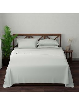 Boutique Living - Emblem Cotton 300TC White Solid Bedsheet with 4 Pillow Covers (King)