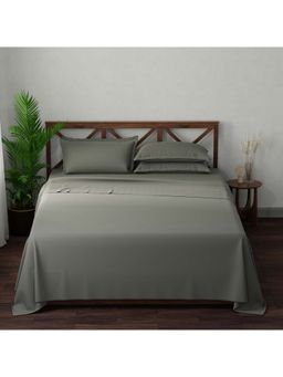Boutique Living - Emblem Cotton 300TC Grey Solid Bedsheet with 4 Pillow Covers (King)
