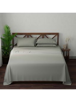 Boutique Living - Emblem Cotton 300TC Grey Solid Bedsheet with 4 Pillow Covers (King)