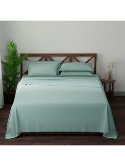 Boutique Living - Emblem Cotton 300TC Blue Solid Bedsheet with 4 Pillow Covers (King)