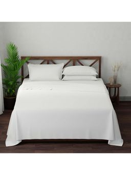 Boutique Living - Emblem Cotton 300TC White Solid Bedsheet with 4 Pillow Covers (King)