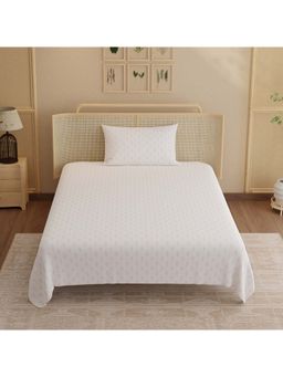 Boutique Living - Indo Musk Kasturi Cotton 200TC White Ethnic Bedsheet with 1 Pillow Cover (Single)
