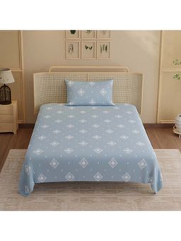 Boutique Living - Indo Musk Kasturi Cotton 200TC Blue Ethnic Bedsheet with 1 Pillow Cover (Single)