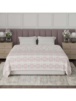 Boutique Living - Valatia Tarang Cotton 200TC White & Red Floral Bedsheet with 2 Pillow Covers (King)