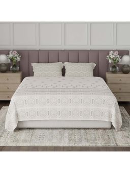 Boutique Living - Valatia Tarang Cotton 200TC Grey & White Floral Bedsheet with 2 Pillow Covers (King)