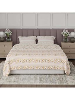 Boutique Living - Valatia Tarang Cotton 200TC Yellow Floral Bedsheet with 2 Pillow Covers (King)