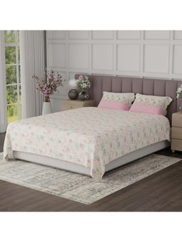 Boutique Living - Valatia Breezy Jaipur Cotton 200TC Pink Floral Bedsheet with 2 Pillow Covers (King)
