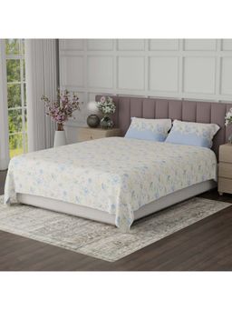 Boutique Living - Valatia Breezy Jaipur Cotton 200TC Blue Floral Bedsheet with 2 Pillow Covers (King)