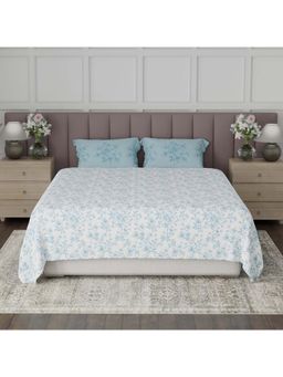 Boutique Living - Valatia Breezy Jaipur Cotton 200TC Blue Floral Bedsheet with 2 Pillow Covers (King)