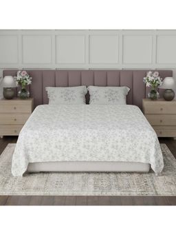 Boutique Living - Valatia Breezy Jaipur Cotton 200TC Grey Floral Bedsheet with 2 Pillow Covers (King)