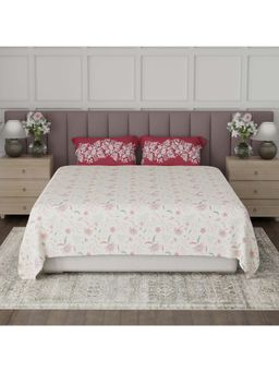 Boutique Living - Valatia Breezy Jaipur Cotton 200TC Pink Floral Bedsheet with 2 Pillow Covers (King)