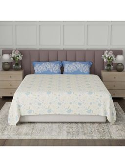 Boutique Living - Valatia Breezy Jaipur Cotton 200TC Blue Floral Bedsheet with 2 Pillow Covers (King)