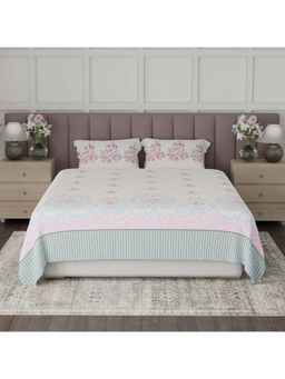 Boutique Living - Valatia Breezy Jaipur Cotton 200TC Pink Floral Bedsheet with 2 Pillow Covers (King)