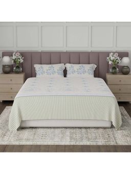 Boutique Living - Valatia Breezy Jaipur Cotton 200TC Blue Floral Bedsheet with 2 Pillow Covers (King)