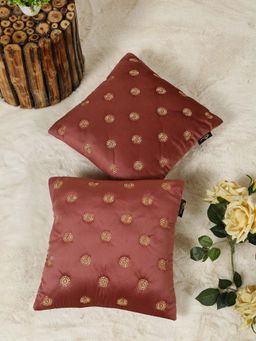 HOSTA HOMES - Pink Pure Velvet Embroidered Cushion Covers (Pack of 2) (16 x 16 Inches)