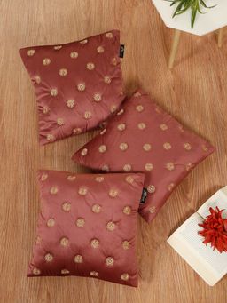HOSTA HOMES - Pink Pure Velvet Embroidered Cushion Covers (Pack of 3) (16 x 16 Inches)