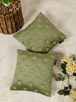 HOSTA HOMES - Green Pure Velvet Embroidered Cushion Covers (Pack of 2) (16 x 16 Inches)