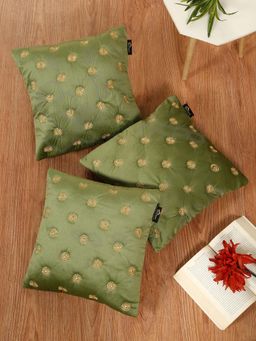 HOSTA HOMES - Green Pure Velvet Embroidered Cushion Covers (Pack of 3) (16 x 16 Inches)